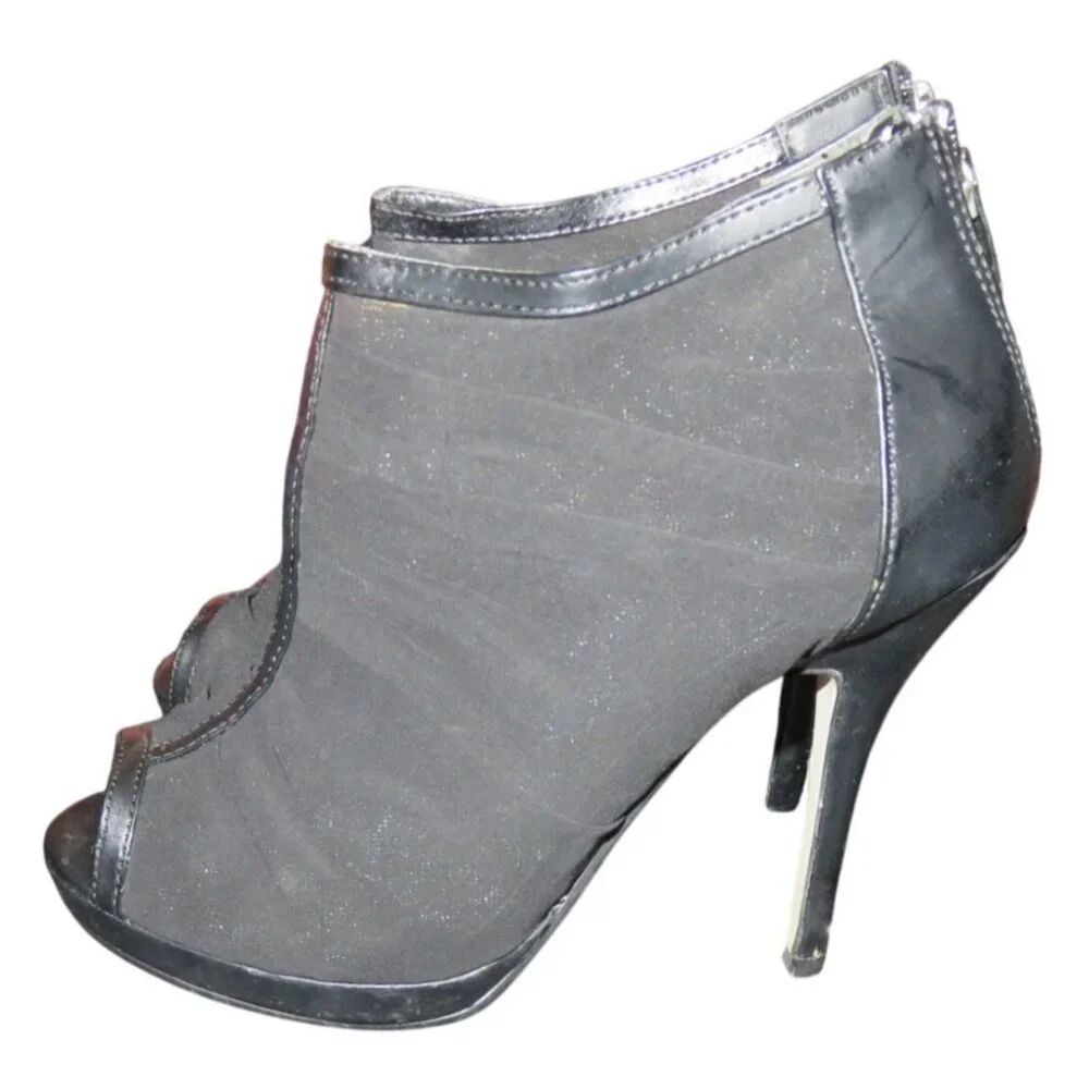 Wild Rose Black Mesh Peep Toe Back Zipper Stiletto Shimmer Ankle Booties size 9